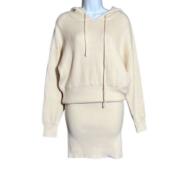 Pretty Garden Women's Drop Shoulder Sweater Dress Hooded Rib Knit Beige Small - Picture 3 of 7